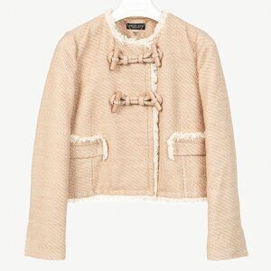 Twinset Taupe Cotton-Blend Tweed Frog-Fastener Jacket